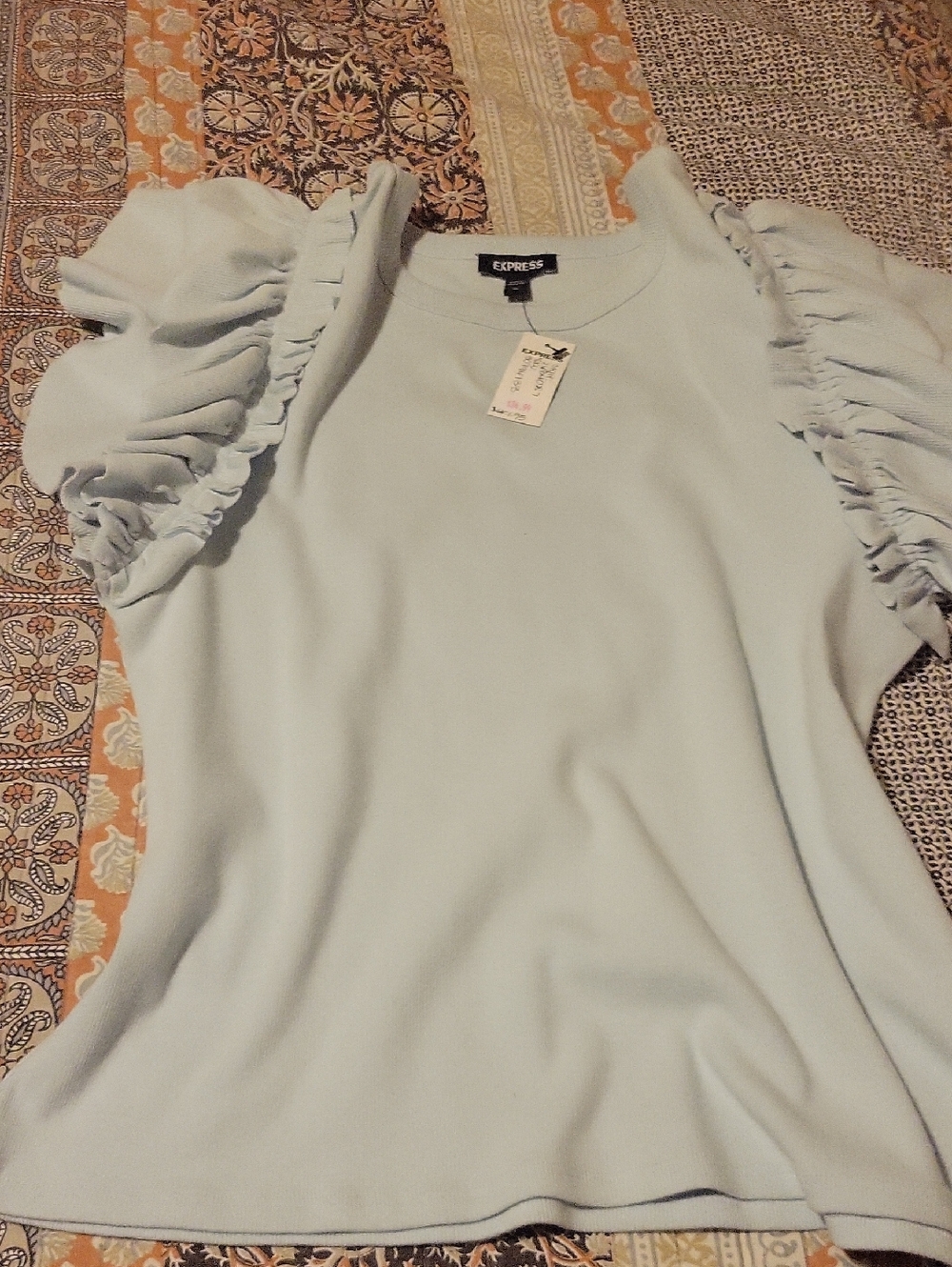 Express Women's Pale Blue Ruffle Sleeve Blouse